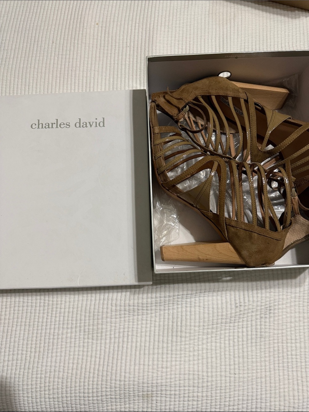 Charles David Brown Strappy Suede Block Heel Sandals